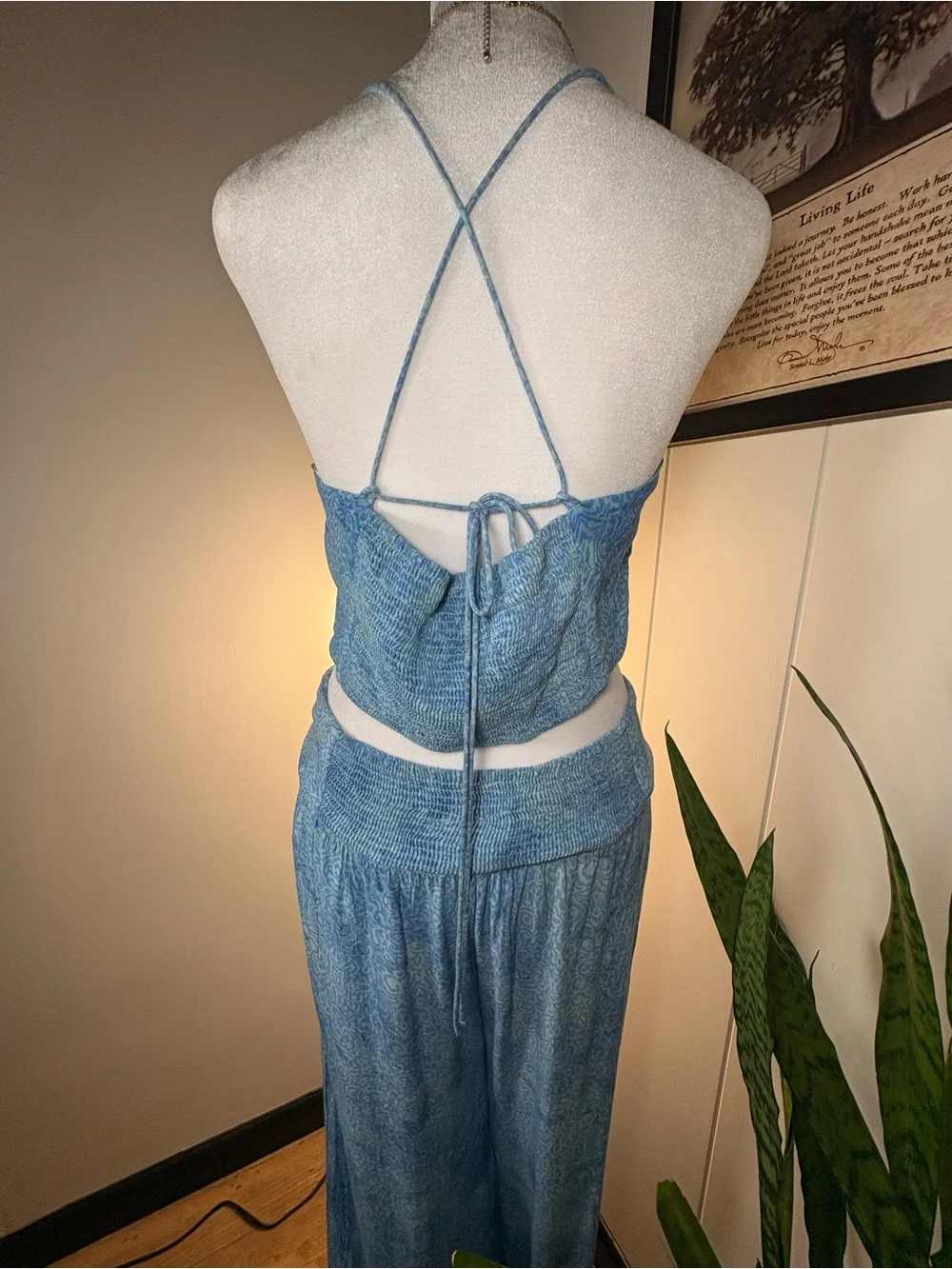 Free People 2 piece top & ruffled wide leg pants M breezy blue🩵 - Picture 6 of 12